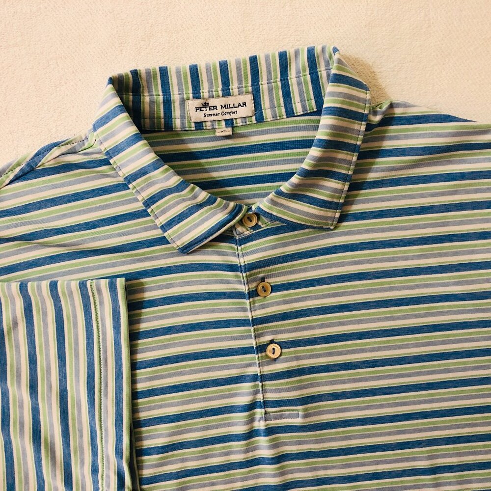 Peter Millar Summer Comfort Men's Size XL Striped Golf Polo Shirt